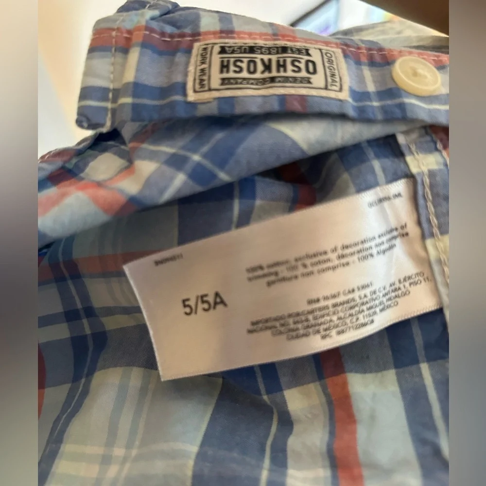 Blue & Red Plaid Button Down Shirt | Boys Size 5 | OshKosh B’gosh